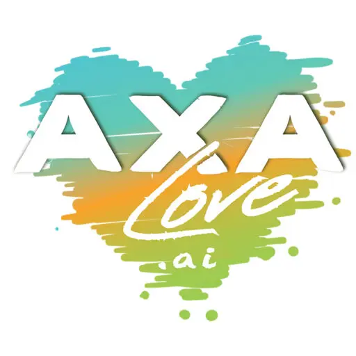 A blue, orange, and green heart shaped logo for AXA Love.ai
