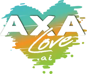 A blue, orange, and green heart shaped logo for AXA Love.ai