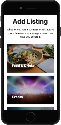 A mobile phone displaying the add listing page.