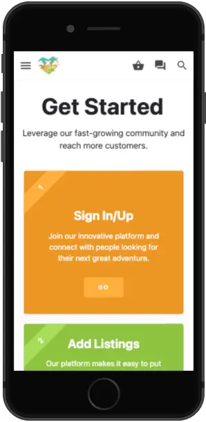A mobile phone displaying the get started page.