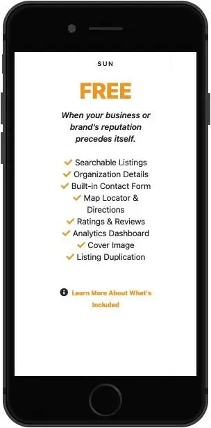 A mobile phone displaying a free business plan.