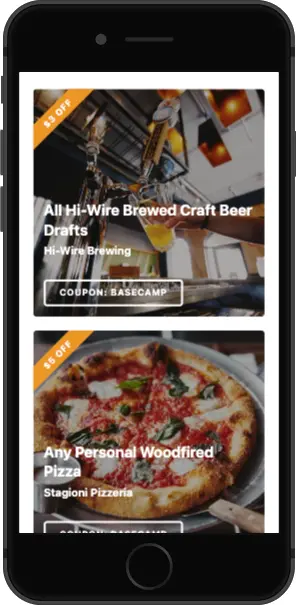 A mobile phone with a pizza and a beer on it.