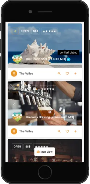 A mobile phone with a picture of a restaurant and a bar.