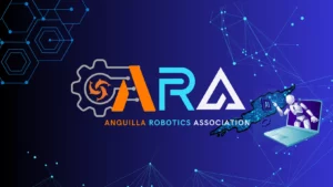 anguilla robotics association logo with the letters, "A, R, A" in orange, blue and gray.